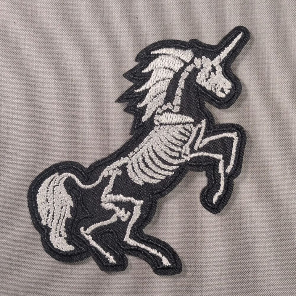 Skeleton Unicorn Iron On Patch | Gothic Fantasy Patch